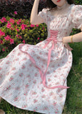 Elegant Floral Dress Women Lace Up Korean Princess Fairy Dress