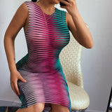 Summer Sleeveless Mesh Patchwork Color Party Club Dresses