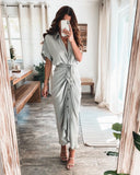 Summer V Neck Lace Up Button Bodycon Shirt Dresses