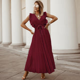 Fashion Sexy Casual Lotus Leaf Sleeve Chiffon Pleated Skirt Dress