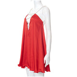 Chain Sling Cutout Satin Sexy Sleeveless Backless Ruffle Hem Female Dresses
