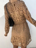 Elegant Long Sleeve New Sexy Lace Hollow Out Lace-up Dress