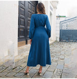 Fashion Womens Solid V Neck Lace Up High Waist Long Dresses