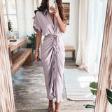 Summer V Neck Lace Up Button Bodycon Shirt Dresses