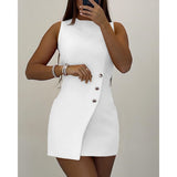 Summer Women Sleeveless Buttoned Asymmetrical Dress