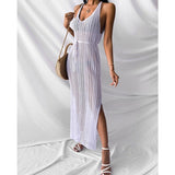 V Neck Backless Split Beach Vacation Sexy Hollow Out Knitted Long Dress