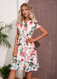 Summer Flowers Print Dress Women Sexy V Neck Belt Elegant Long Dress