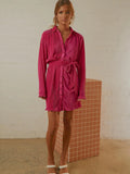 Skinny Lapel Button Long Sleeve Lace Up Sexy Pleated Women's Mini Dress