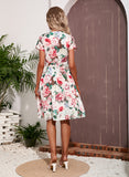 Summer Flowers Print Dress Women Sexy V Neck Belt Elegant Long Dress