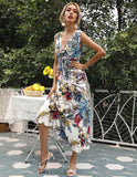 Summer Chiffon Women Elegant Long Dress Ladies Fashion Print Boho Beach Midi Dresses
