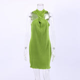 Summer Sexy Sleeveless Slim Pleated Halter Green Dress