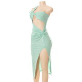 Women Twist Irregular Split Clothes Hollow Out Sexy Midi Dress