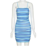 Women Sling Backless Hip Package Sexy Print Striped Mini Dress
