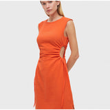 Sleeveless Slim Office Ladies O-Neck Orange Hollow Out Dresses