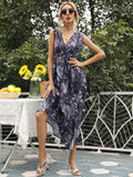 Summer Chiffon Women Elegant Long Dress Ladies Fashion Print Boho Beach Midi Dresses