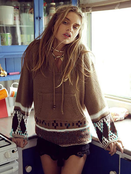 Fashion Crochetgo Hooded Sweater Tops