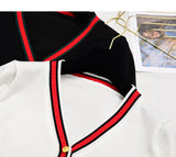 New Color Matching V-Neck Red Striped Knit Cardigan Coat