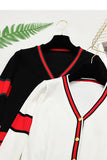 New Color Matching V-Neck Red Striped Knit Cardigan Coat