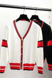 New Color Matching V-Neck Red Striped Knit Cardigan Coat