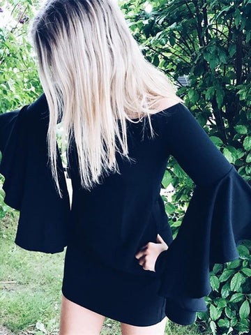 Sexy Black Off-the-shoulder Long Sleeves Mini Dress