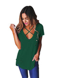 Short Sleeve V Neck with Small Holes T-Shirt Tops