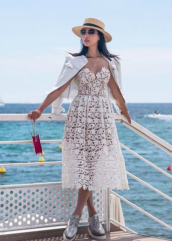 Women's Sexy V Neck Sleeveless Lace Dress