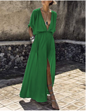 Sexy Deep V-neck Maxi Shirt dress