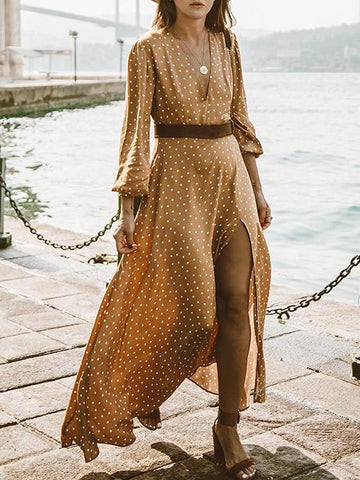 Unique Summer Bohemia Polka-dot V Neck Maxi Dress