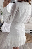 Sexy White Lace Short Dress Women Long Puff Sleeve Dresses