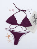 Criss Cross Solid Color Bikinis Bandage String Halter Thong  Swimsuits