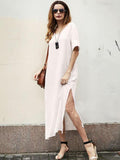 White Simple Split-side V-neck Midi Dress