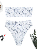 Printing Scoop Back Soft Strapless Marble Bikinis Swimsuits 