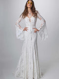 Gorgeous Lace Hollow Flared Sleeves Evening Dress