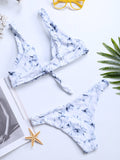 Marble Printing Backless Tie Front Bowknot Soft Bikinis Beach Swimsuits
