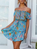 Summer Print Off-shoulder Sexy Mini Dress