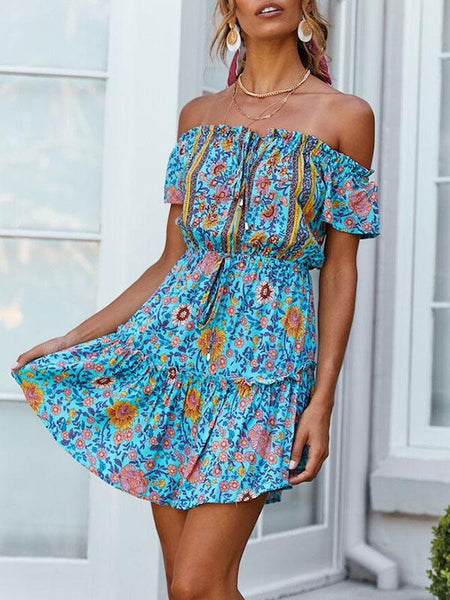 Summer Print Off-shoulder Sexy Mini Dress