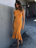 Short Mermaid Backless Solid Midi Dresses