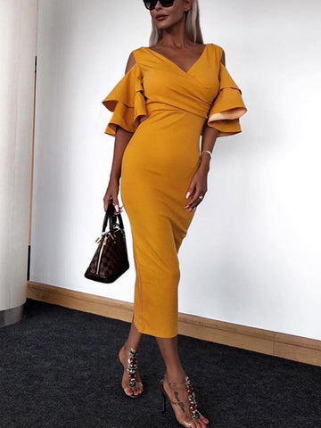 Unique Design Soft V-neck Midi Dress