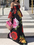 Long Summer Print Floral Off Shoulder Maxi Dress