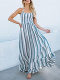 Blue Backless Striped Maxi Dress
