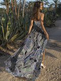 Summer Printed Split-side Belted Condole Belt Maxi Dress