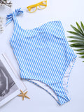 Stripe String Bowknot Bikinis One Piece Swimsuits 