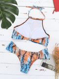 Scoop Back String Sexy Printed Halter Bikinis Swimsuits