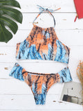 Scoop Back String Sexy Printed Halter Bikinis Swimsuits