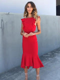 Short Mermaid Backless Solid Midi Dresses