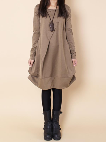 Loose Ruffled Round-neck Short Dress