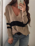 Elegant Hollow Striped Sweater Tops