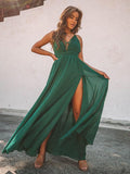 Green Lace Split-joint Backless Maxi Dress
