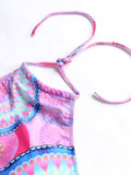 Halter Bikinis Scoop Back Sexy Printed String Tassel Swimsuits