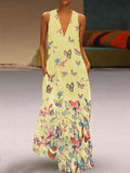 Fashion Butterfly Printed V-neck Maxi Dresses